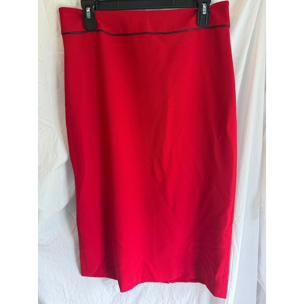Preston‎ & York Red Pencil Skirt Size 8 Professional Workwear Faux Leather Trim